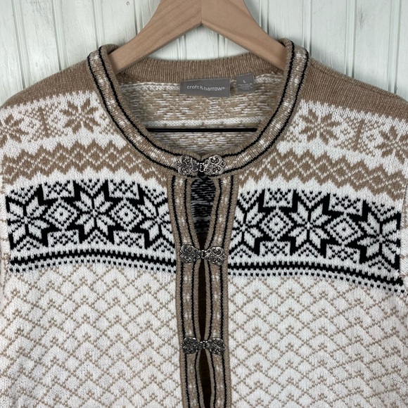 Vintage Croft & Barrow Nordic Metal Hook Cardigan Size Large Fair Isle Chenille - Picture 3 of 8
